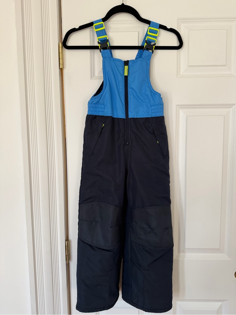 Champion Blue and Black Kids Snow Overalls with Neon Strap Accents